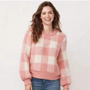 NWT Lauren Conrad Pink/White Plaid Sweater XL